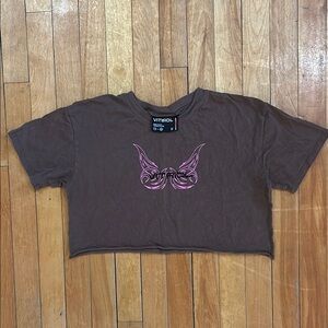 VITRIOL XS Brown Crop Top BUTTERFLY